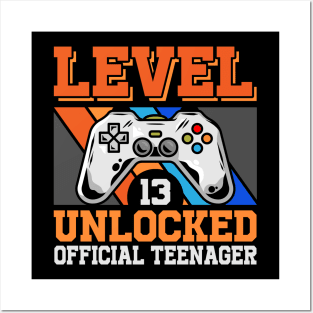 13 Year Old Boy Gift Ideas 13th Birthday Level 13 Unlocked Posters and Art